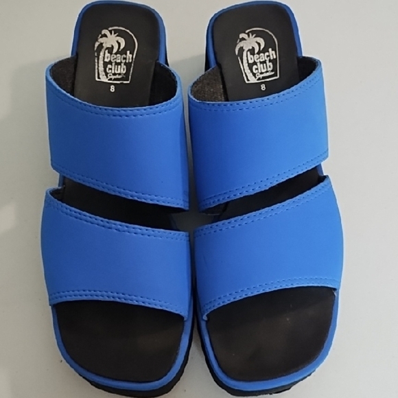 Vibrant Blue 90's Slide Sandals Platform Beach Club Seychelles - Picture 5 of 12